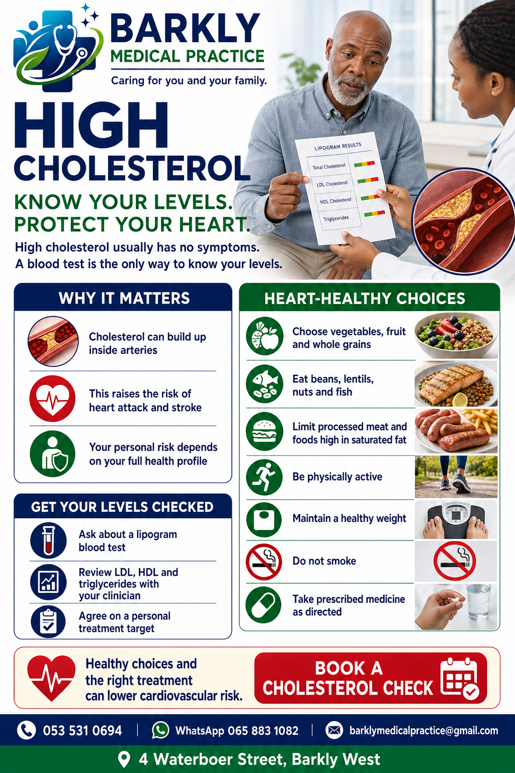 High cholesterol patient education poster from Barkly Medical Practice