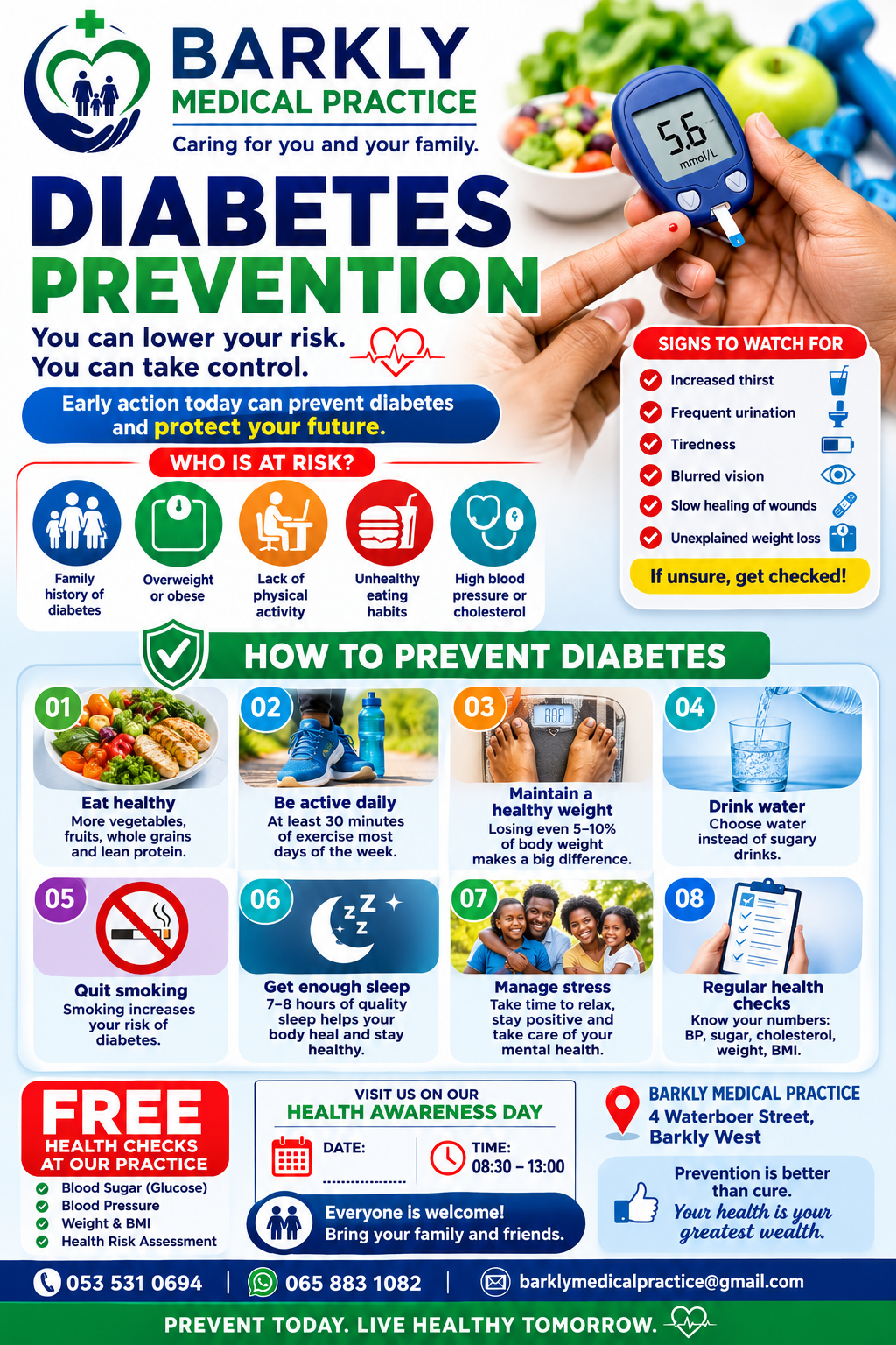 Diabetes prevention patient education poster from Barkly Medical Practice