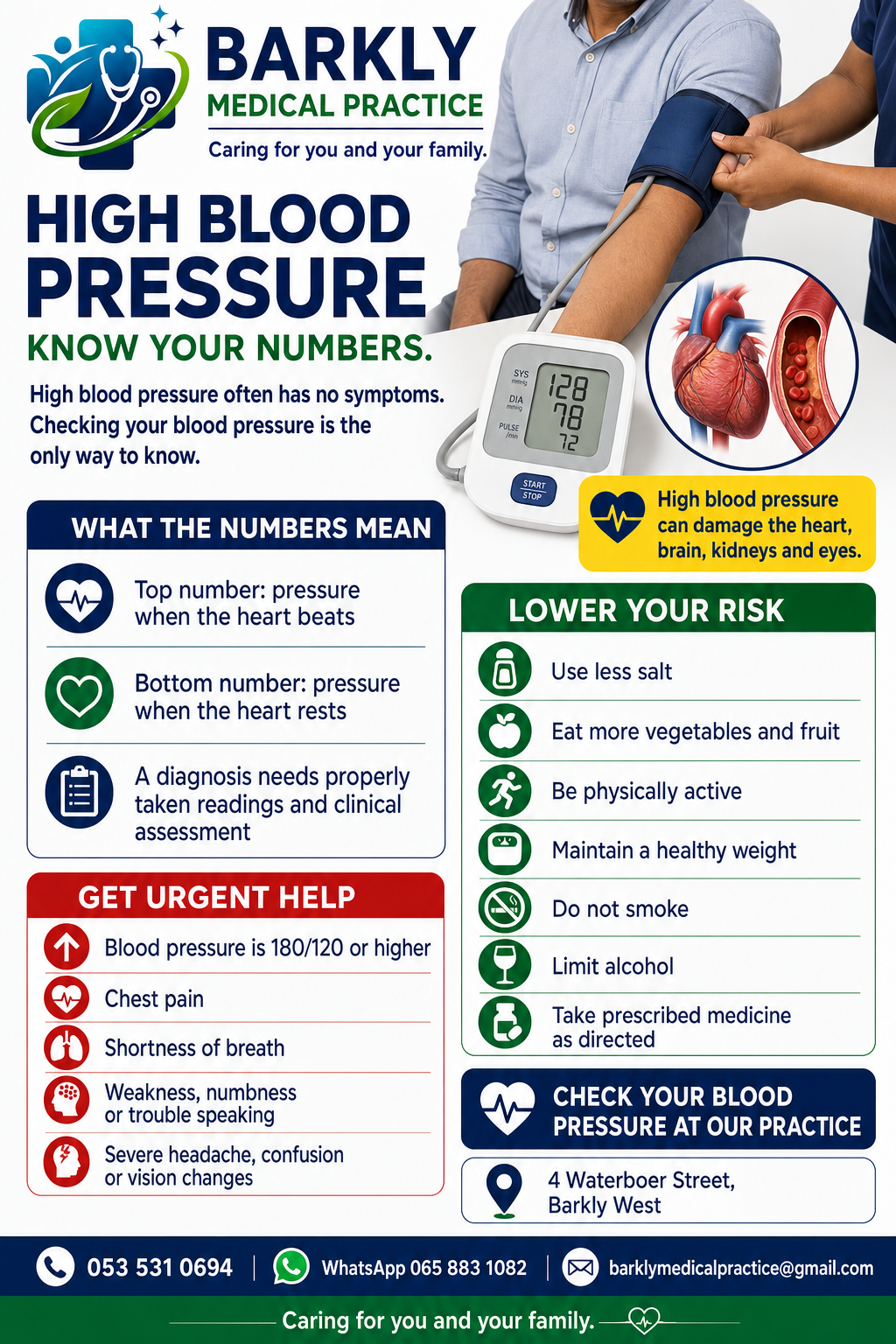 High blood pressure patient education poster from Barkly Medical Practice